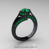 Modern French 14K Black Gold 1.0 Ct Emerald Engagement Ring Wedding Ring R376-14KBGEM-2