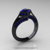 Modern French 14K Black Gold 1.0 Ct Blue Sapphire Engagement Ring Wedding Ring R376-14KBGBS-2