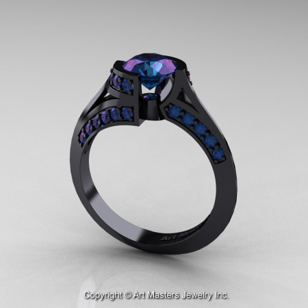 Exclusive French 14K Black Gold 2.0 Ct Chrysoberyl Alexandrite Engagement Ring Wedding Ring R376-14KBG2AL-1