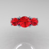 Contemporary 18K White Gold Three Stone 2.25 Carat Total Round Red Ruby Bridal Ring R94-18WGAL-3
