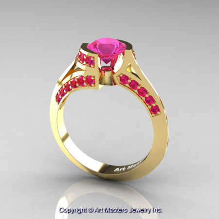 Modern French 14K Yellow Gold 1.0 Ct Pink Sapphire Engagement Ring Wedding Ring R376-14KYGPS-1