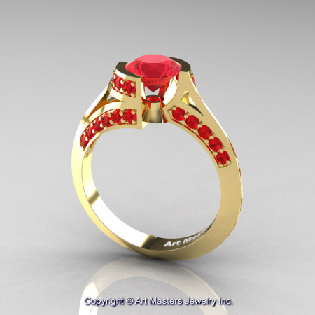 Modern French 14K Yellow Gold 1.0 Ct Ruby Engagement Ring Wedding Ring R376-14KYGR-1