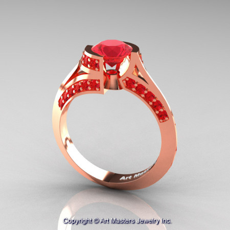 Modern French 14K Rose Gold 1.0 Ct Ruby Engagement Ring Wedding Ring R376-14KRGR-1