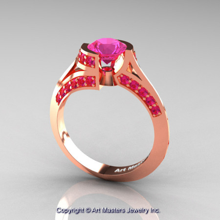 Modern French 14K Rose Gold 1.0 Ct Pink Sapphire Engagement Ring Wedding Ring R376-14KRGPS-1