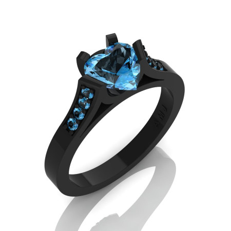 Gorgeous 14K Black Gold 1.0 Ct Heart Aquamarine Modern Wedding Ring Engagement Ring for Women R663-14KBGAQ-1