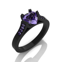 Gorgeous 14K Black Gold 1.0 Ct Heart Tanzanite Modern Wedding Ring Engagement Ring for Women R663-14KBGTA-1