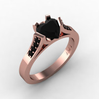 Gorgeous 14K Rose Gold 1.0 Ct Heart Black Diamond Modern Wedding Ring Engagement Ring for Women R663-14KRGBD-1