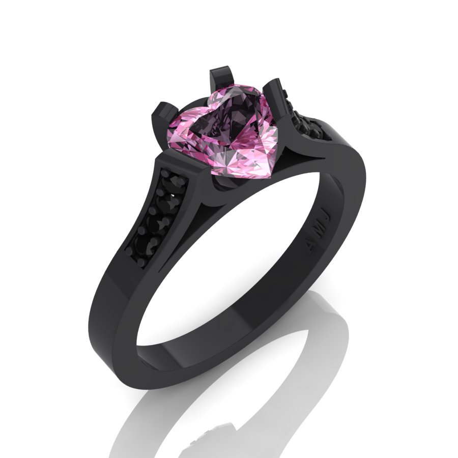 Lovely Oval Cut Pink Sapphire Wedding Ring Set from Black Diamonds New York