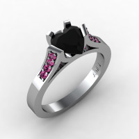 Gorgeous 14K White Gold 1.0 Ct Heart Black Diamond Pink Sapphire Modern Wedding Ring Engagement Ring for Women R663-14KWGPSBD-1