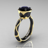 Art Masters Venetian 14K Black Yellow Gold 1.0 Ct Black Diamond Engagement Ring R475-14KBYGBD-1