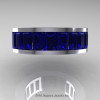 Womens Modern 14K White Gold Blue Sapphire Channel Cluster Wedding Band R174RF-14WGBS-4