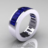Womens Modern 14K White Gold Blue Sapphire Channel Cluster Wedding Band R174RF-14WGBS-2