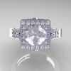 Art Masters French 14K White Gold 1.0 Carat White Sapphire Diamond Engagement Ring R215-14KWGDWS-2
