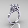 Art Masters French 14K White Gold 1.0 Carat White Sapphire Diamond Engagement Ring Wedding Band Set R215S-14KWGDWS-2