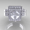 Art Masters French 14K White Gold 1.0 Carat White Sapphire Diamond Engagement Ring Wedding Band Set R215S-14KWGDWS-3