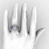 Art Masters French 14K White Gold 1.0 Carat White Sapphire Diamond Engagement Ring Wedding Band Set R215S-14KWGDWS-4