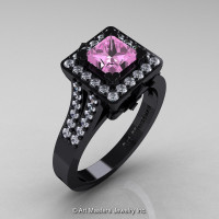 Art Masters French 14K Black Gold 1.0 Ct Light Pink Sapphire Diamond Engagement Ring R215-14KBGDLPS-1