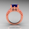 French 14K Rose Gold 3.8 Carat Princess Blue Light Pink Sapphire Blazer Solitaire Ring R222-14KRGLPSBS-2