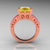 French Vintage 14K Rose Gold 3.8 Carat Princess Yellow Pink Sapphire Solitaire Ring R222-14KRGDPSYS-2