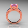 French 14K Rose Gold 3.8 Carat Princess Light Pink Blue Sapphire Solitaire Ring R222-14KRGBSLPS-2