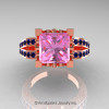 French 14K Rose Gold 3.8 Carat Princess Light Pink Blue Sapphire Solitaire Ring R222-14KRGBSLPS-3