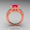 French 14K Rose Gold 3.8 Carat Princess Pink Sapphire Black Diamond Solitaire Ring R222-14KRGBDPS-2
