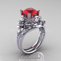 Art Masters Vintage 14K White Gold 3.0 Ct Ruby Diamond Wedding Ring Set R167S-14KWGDR-1