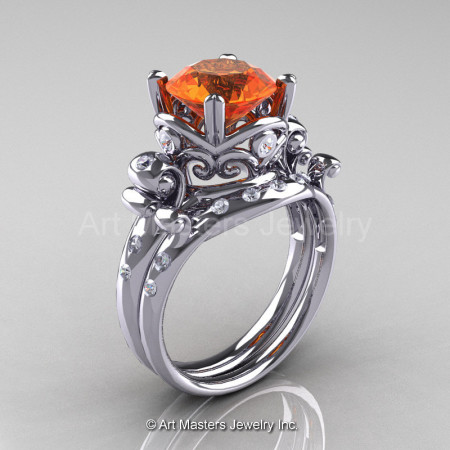 Art Masters Vintage 14K White Gold 3.0 Ct Orange Sapphire Diamond Wedding Ring Set R167S-14KWGDOS-1
