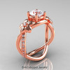 Nature Inspired 14K Rose Gold 1.0 Ct White Sapphire Diamond Leaf and Vine Wedding Ring Set R180S-14KRGDWS-2