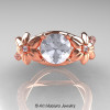 Nature Inspired 14K Rose Gold 1.0 Ct White Sapphire Diamond Leaf and Vine Wedding Ring Set R180S-14KRGDWS-5