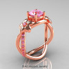 Nature Inspired 14K Rose Gold 1.0 Ct Light Pink Sapphire Leaf and Vine Wedding Ring Set R180S-14KRGLPS-2