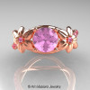 Nature Inspired 14K Rose Gold 1.0 Ct Light Pink Sapphire Leaf and Vine Wedding Ring Set R180S-14KRGLPS-5