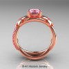 Nature Inspired 14K Rose Gold 1.0 Ct Light Pink Sapphire Leaf and Vine Wedding Ring Set R180S-14KRGLPS-4