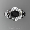 Art Masters Nature Inspired 14K White Gold 1.0 Ct Oval Black White Diamond Leaf and Vine Solitaire Ring R267-14KWGDBD-2
