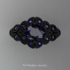 Art Masters Nature Inspired 14K Black Gold 1.0 Ct Oval Royal Blue Sapphire Leaf and Vine Solitaire Ring R267-14KBGBS-2