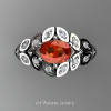 Art Masters Nature Inspired 14K White Gold 1.0 Ct Oval Orange Sapphire Diamond Leaf and Vine Solitaire Ring R267-14KWGDOS-2