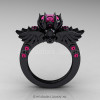 Art Masters Classic Winged Skull 14K Black Gold 1.0 Ct Pink Diamond Solitaire Engagement Ring R613-14KBGPD-2