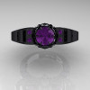 Art Masters Classic Winged Skull 14K Black Gold 1.0 Ct Amethyst Solitaire Engagement Ring R613-14KBGAM-3