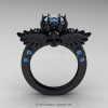 Art Masters Classic Winged Skull 14K Black Gold 1.0 Ct Blue Topaz Solitaire Engagement Ring R613-14KBGBT-2
