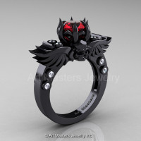Art Masters Classic Winged Skull 14K Black Gold 1.0 Ct Ruby Diamond Solitaire Engagement Ring R613-14KBGDR-1