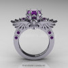 Art Masters Classic Winged Skull 10K White Gold 1.0 Ct Amethyst Solitaire Engagement Ring R613-10KWGAM-2