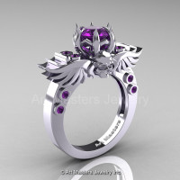 Art Masters Classic Winged Skull 10K White Gold 1.0 Ct Amethyst Solitaire Engagement Ring R613-10KWGAM-1