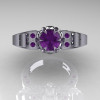 Art Masters Classic Winged Skull 10K White Gold 1.0 Ct Amethyst Solitaire Engagement Ring R613-10KWGAM-3