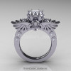 Art Masters Classic Winged Skull 10K White Gold 1.0 Ct White Sapphire Solitaire Engagement Ring R613-10KWGWS-2