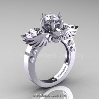 Art Masters Classic Winged Skull 10K White Gold 1.0 Ct White Sapphire Solitaire Engagement Ring R613-10KWGWS-1