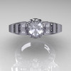 Art Masters Classic Winged Skull 10K White Gold 1.0 Ct White Sapphire Solitaire Engagement Ring R613-10KWGWS-3