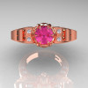 Art Masters Classic Winged Skull 14K Rose Gold 1.0 Ct Pink Sapphire Diamond Solitaire Engagement Ring R613-14KRGDPS-3