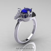 Art Nouveau 14K White Gold Oval 1.0 Ct Royal Blue Sapphire Diamond Nature Inspired Engagement Ring R296-14KWGDBS-4