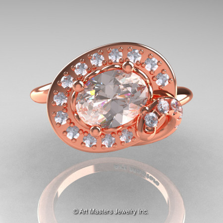 Art Nouveau 14K Rose Gold 1.0 Ct Oval Morganite Diamond Nature Inspired Engagement Ring R296A-14KRGDMO-1