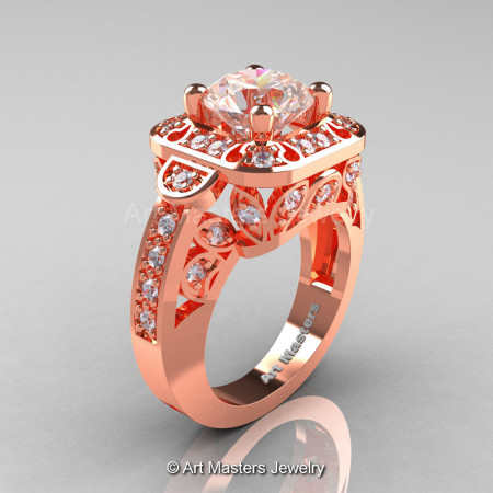 Art Masters Classic 14K Rose Gold 2.0 Ct Morganite Diamond Engagement Ring Wedding Ring R298-14KRGDMO-1